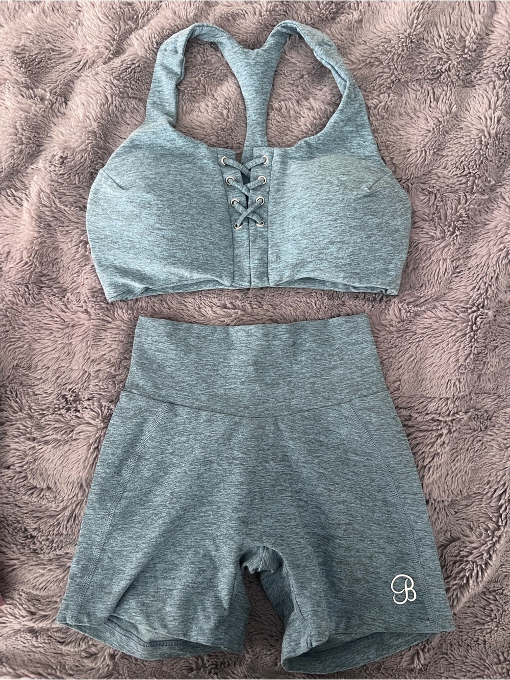 Bombshell Sportswear Sports Bra S &  Shorts XS Set - Heather Blue